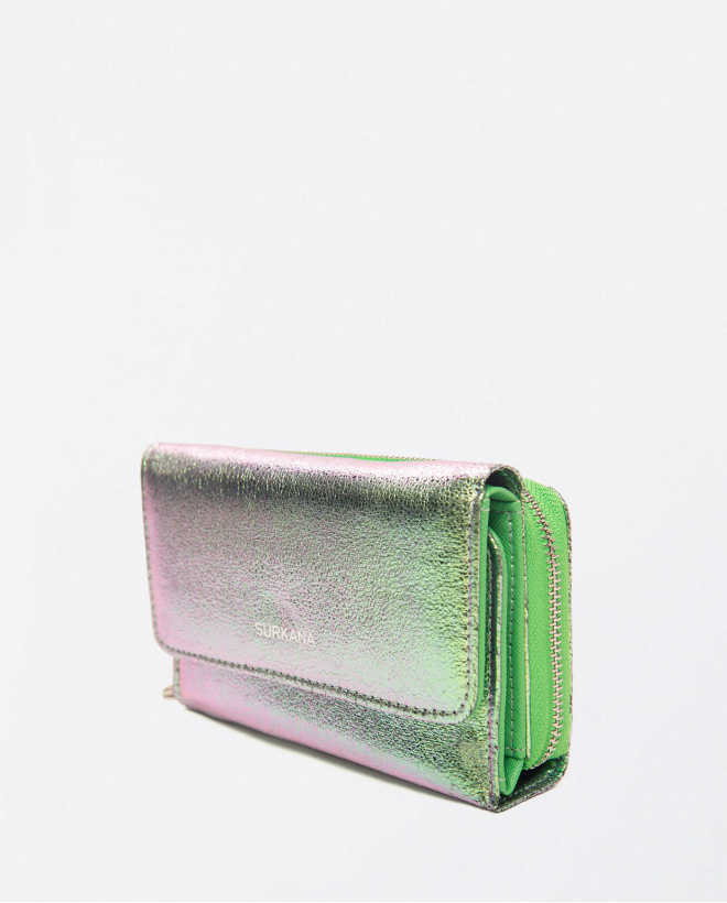 Portafoglio medio con patta metallizzata Verde
