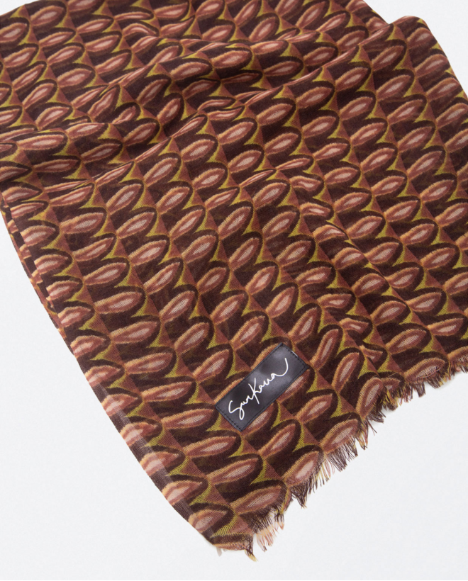 Sciarpa di lana con stampa geometrica Marrone