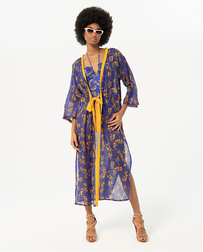 Kimono lungo stampato Azzurro