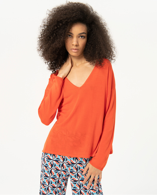 Pullover in tricot elasticizzato Arancione