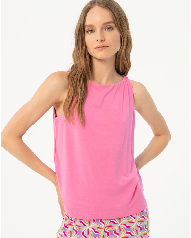 T-shirt elastica con spalline larghe Rosa