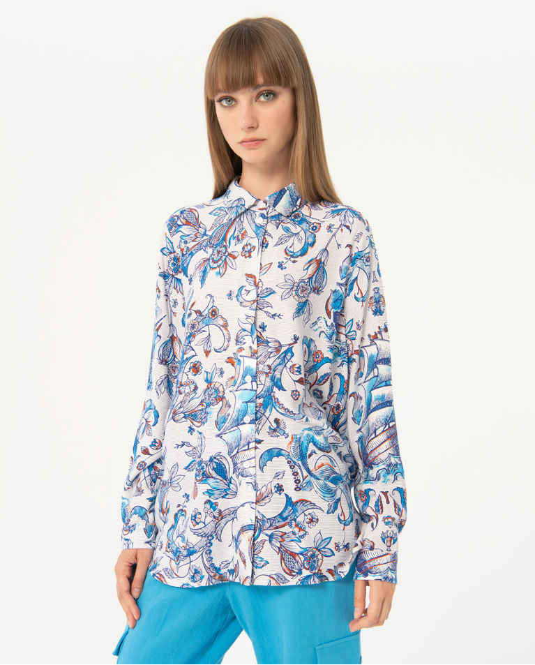 Printed long sleeve shirt Blue