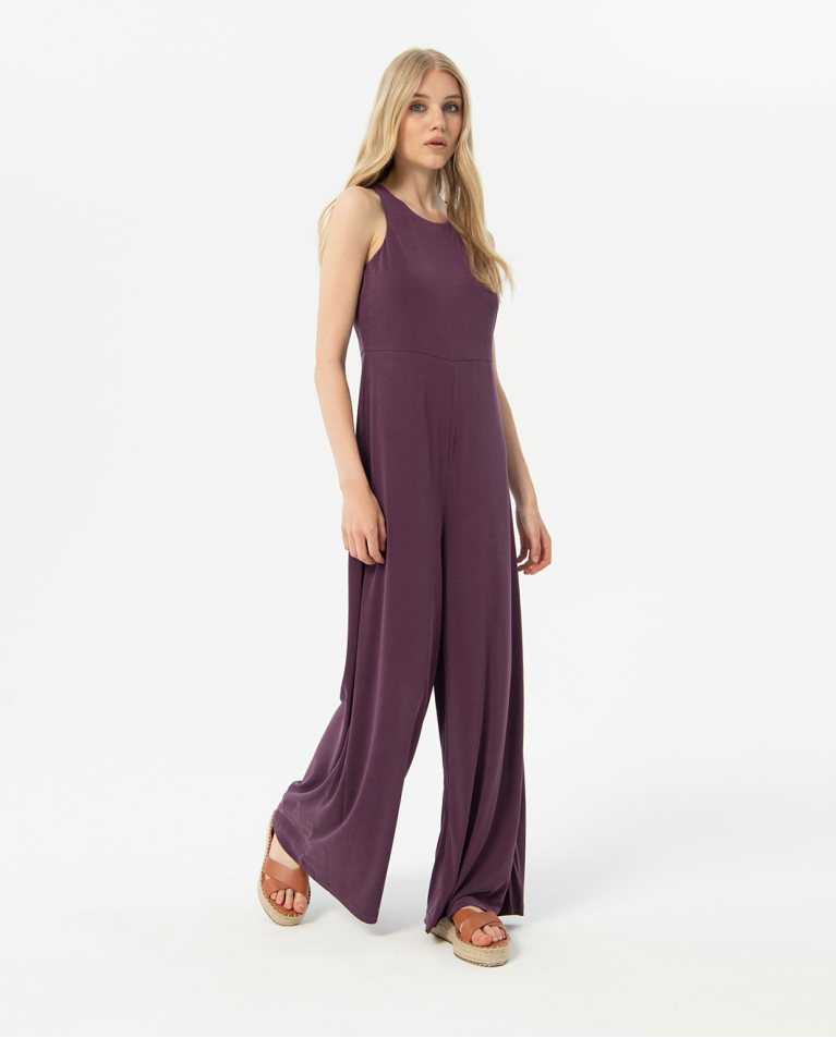 Plain elastic strapless jumpsuit Maroon