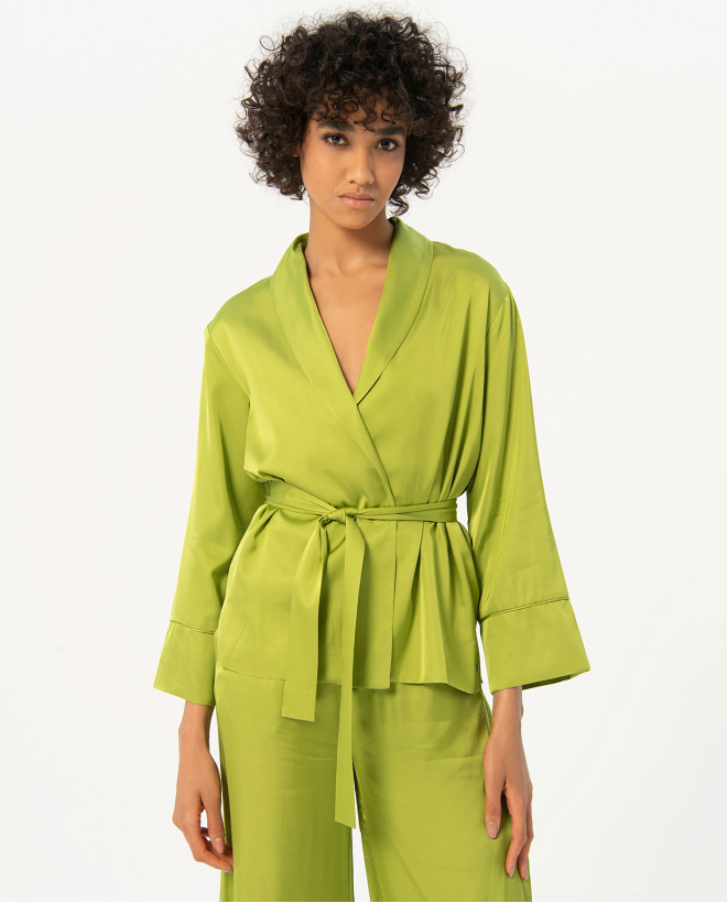 Giacca kimono in raso liscio Verde
