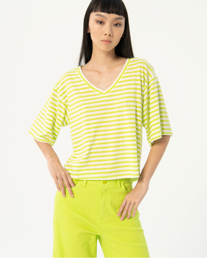 T-shirt in cotone a righe larghe Verde