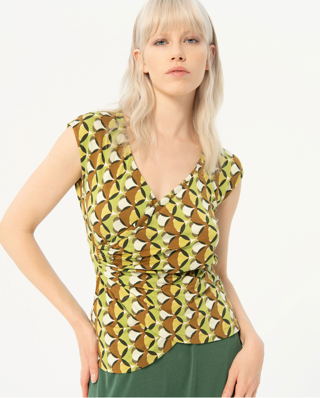 Printed printed cross over crop top Green