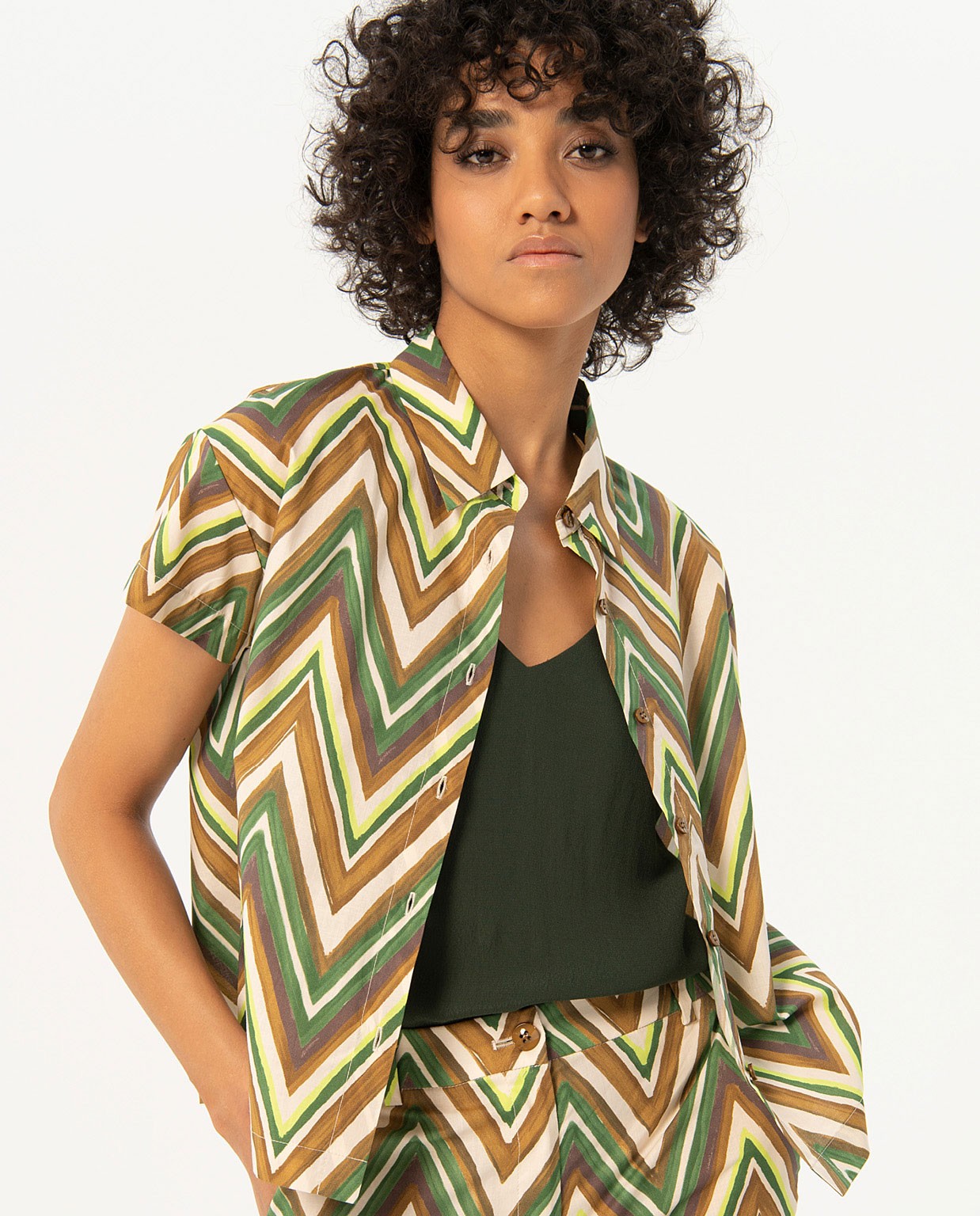 Camicia in popeline a maniche corte Verde