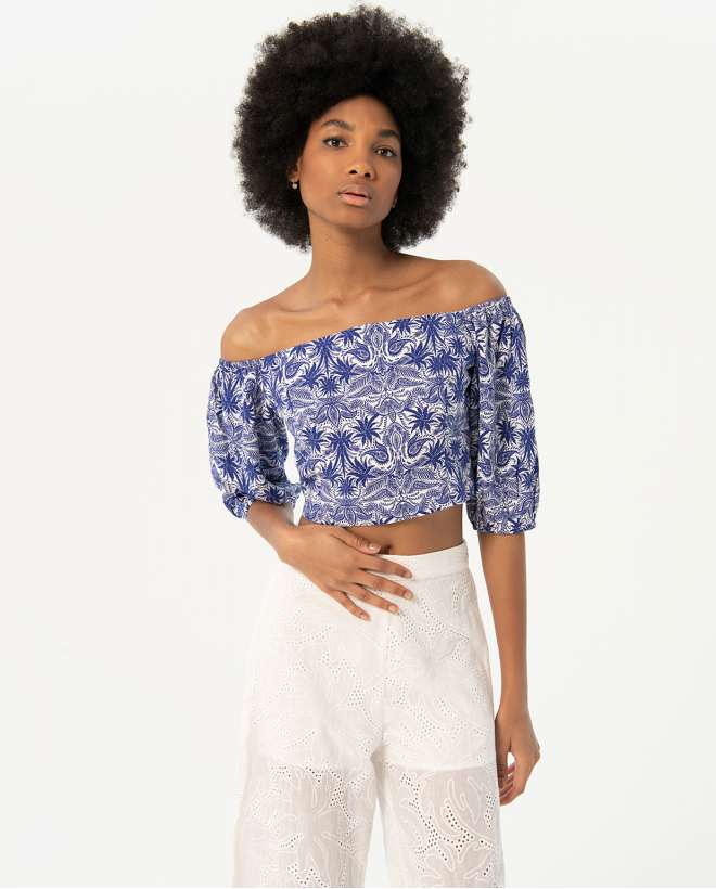 Off-shoulder crop top...