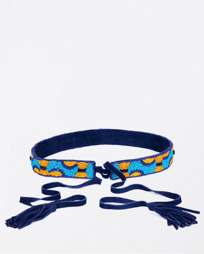 Cintura a fascia con perline Azzurro