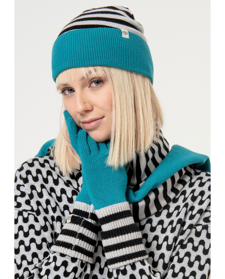 Combination knitted hat Turquoise