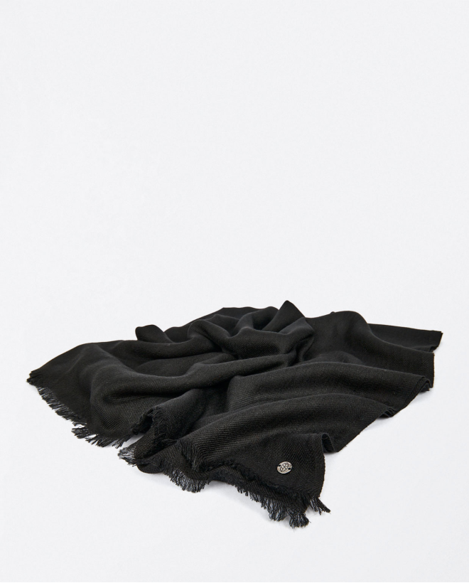 Smooth viscose and wool scarf Black