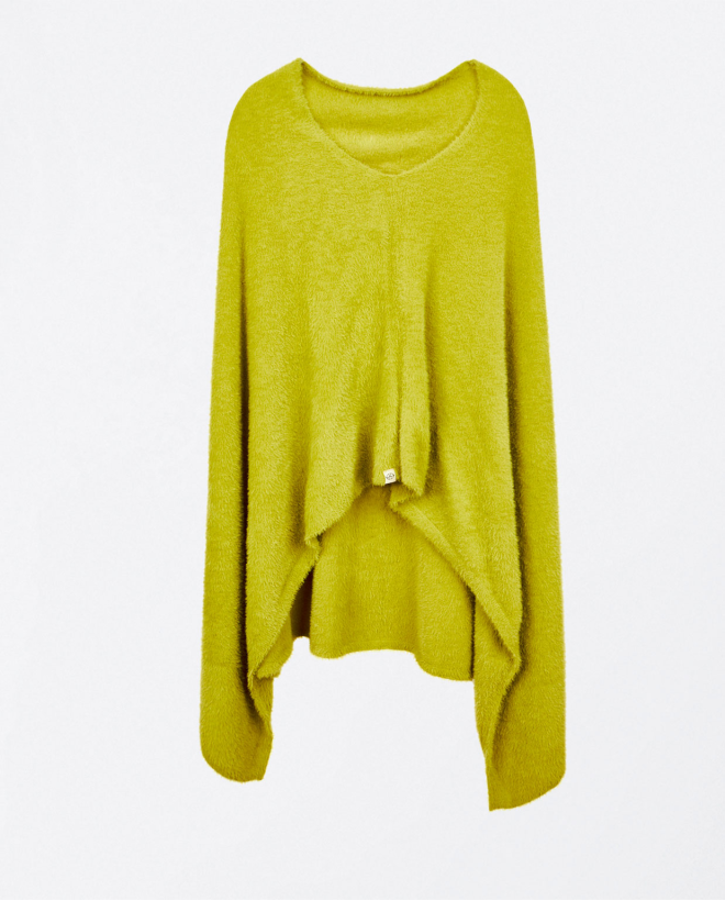 Poncho liscio in maglia con pelo Verde