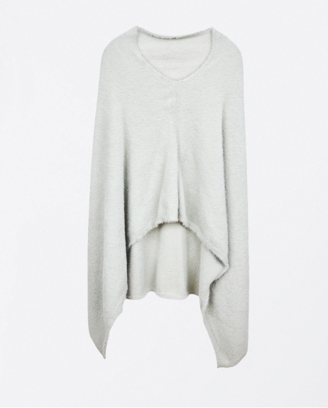 Poncho liscio in maglia con pelo Grigio