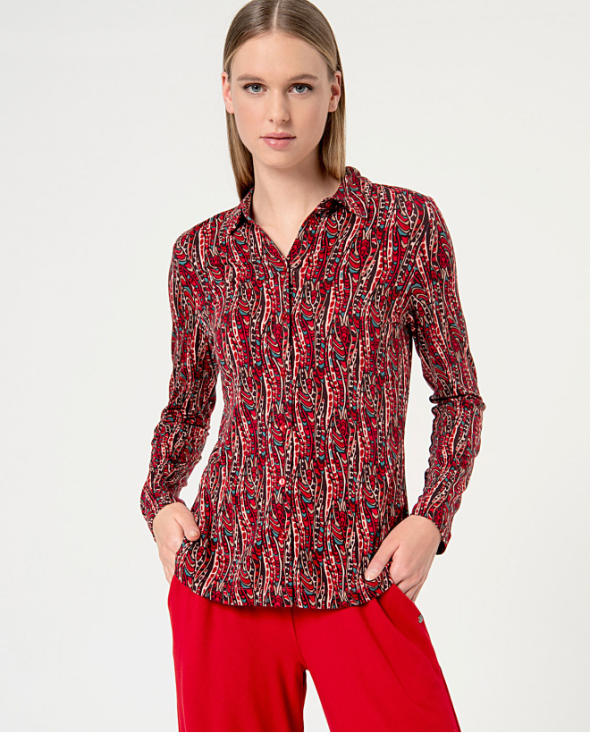 Camicia elastica a manica lunga stampata Bordeaux