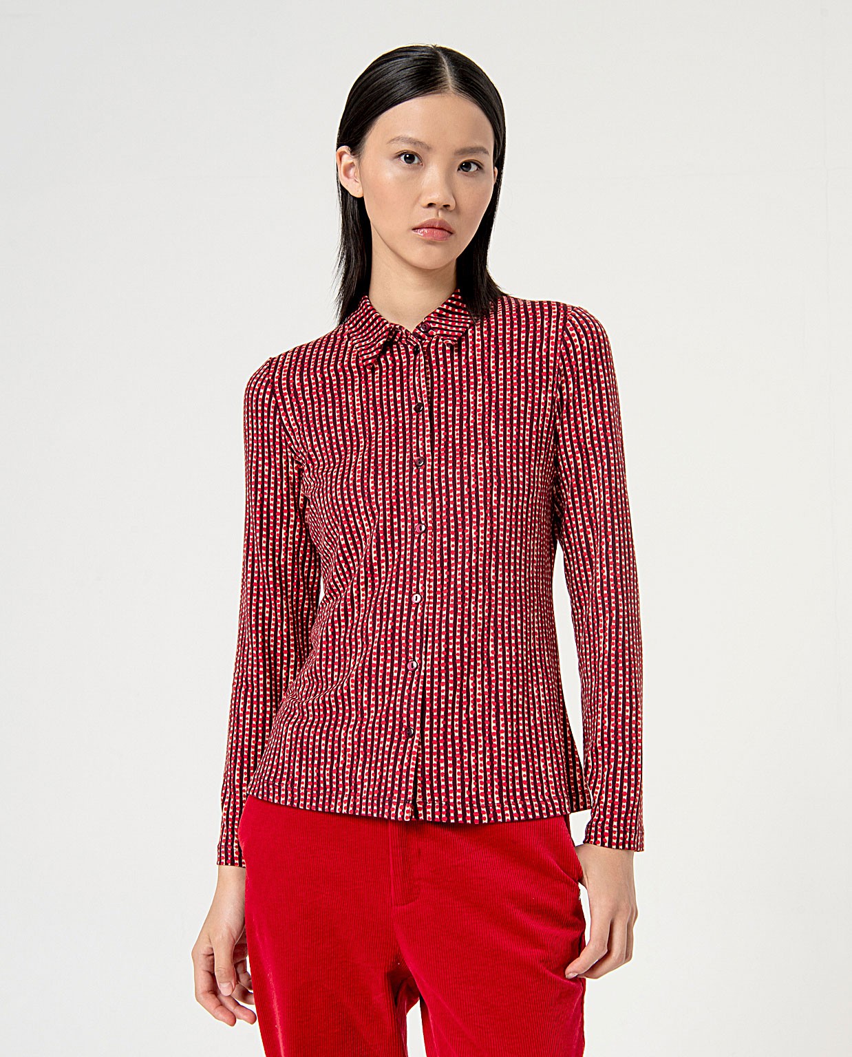 Camicia attillata elasticizzata stampata Rosso