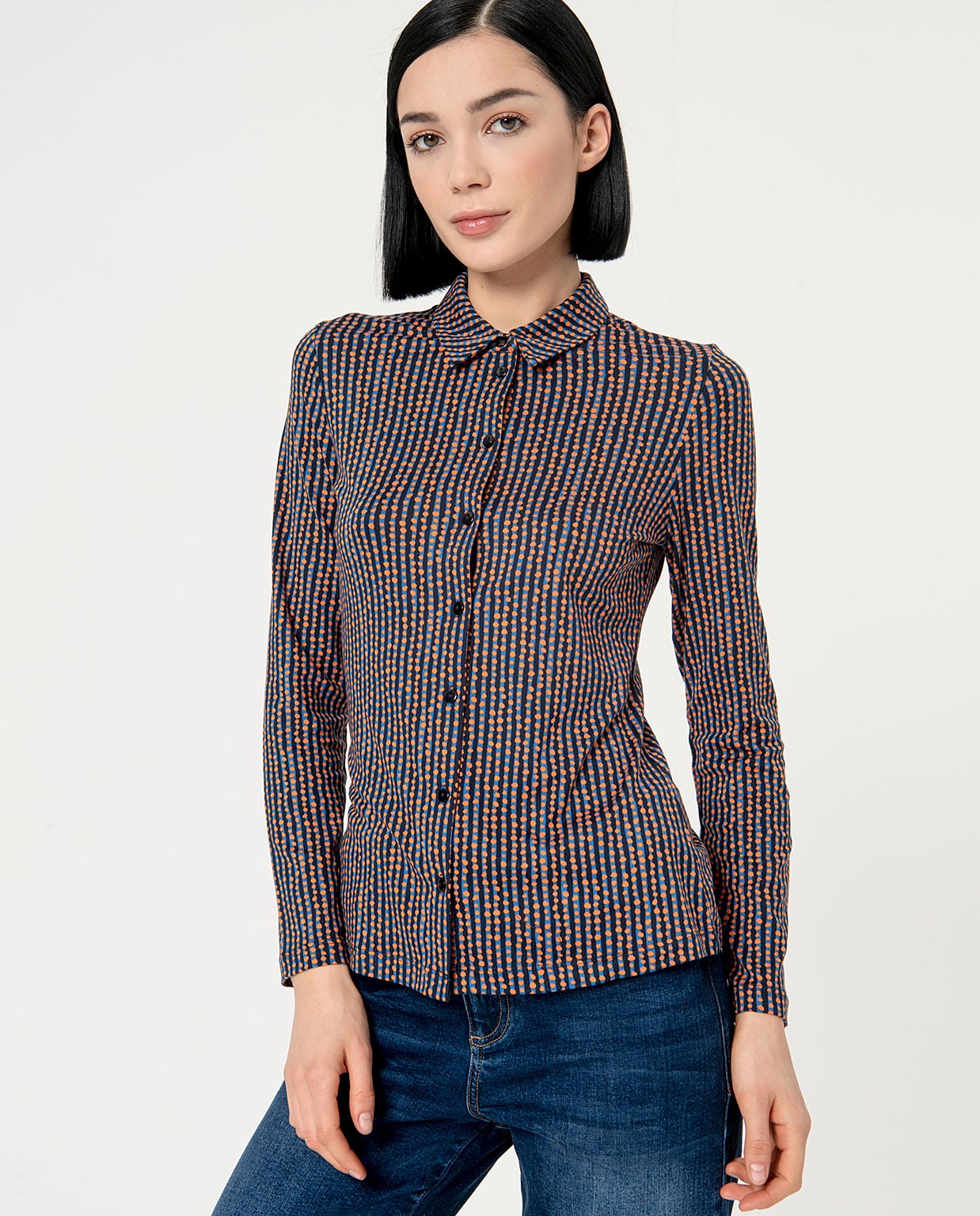 Camicia attillata elasticizzata stampata Azzurro