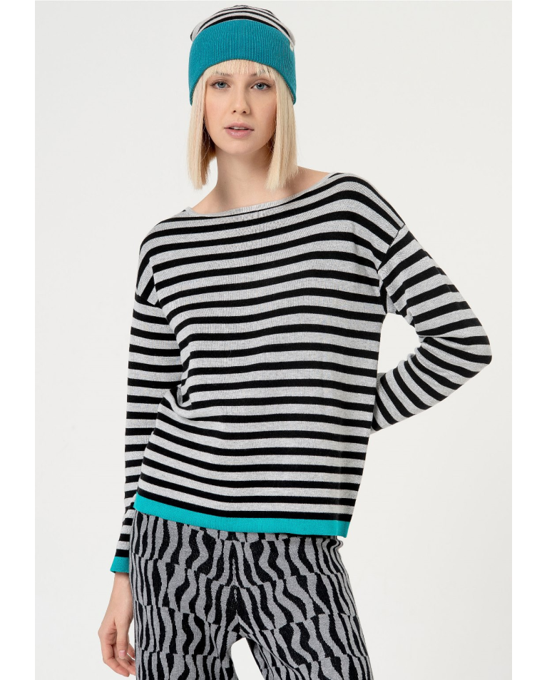 Striped jacquard sweater Black