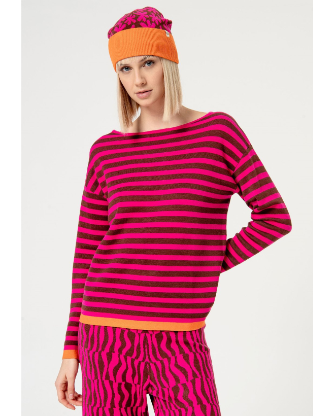 Maglia jacquard a righe Fucsia