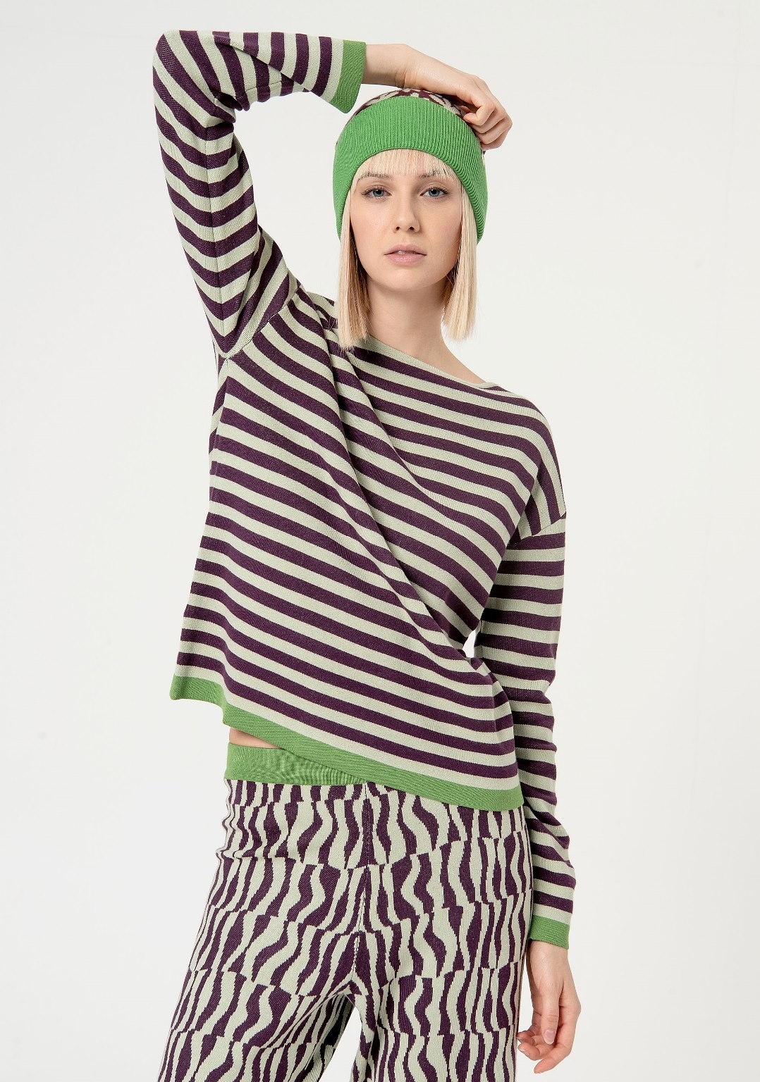 Maglia jacquard a righe Verde acido