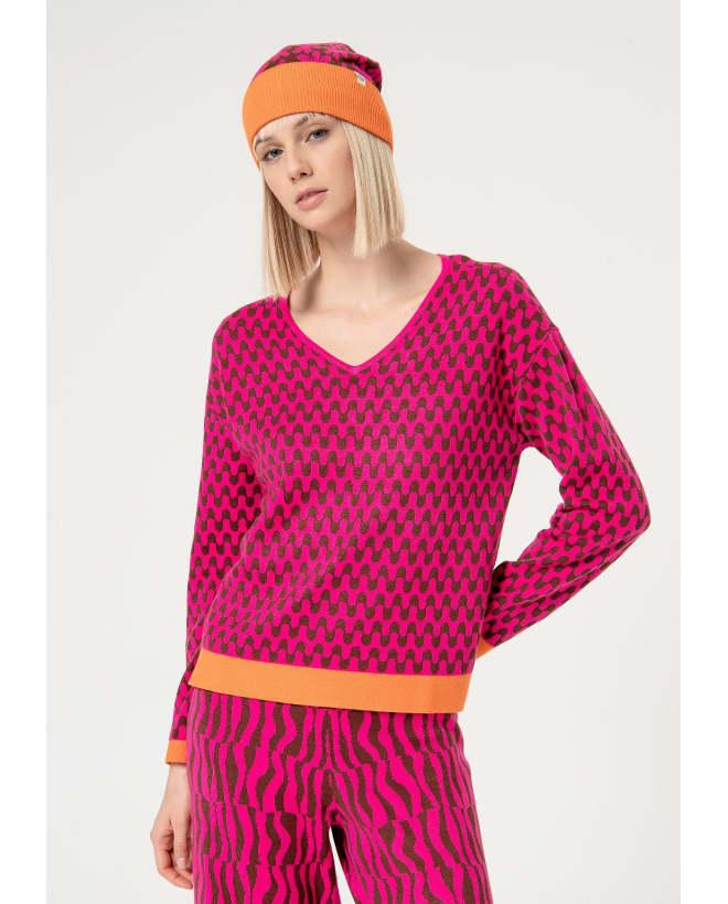 Maglia jacquard geometrica Fucsia