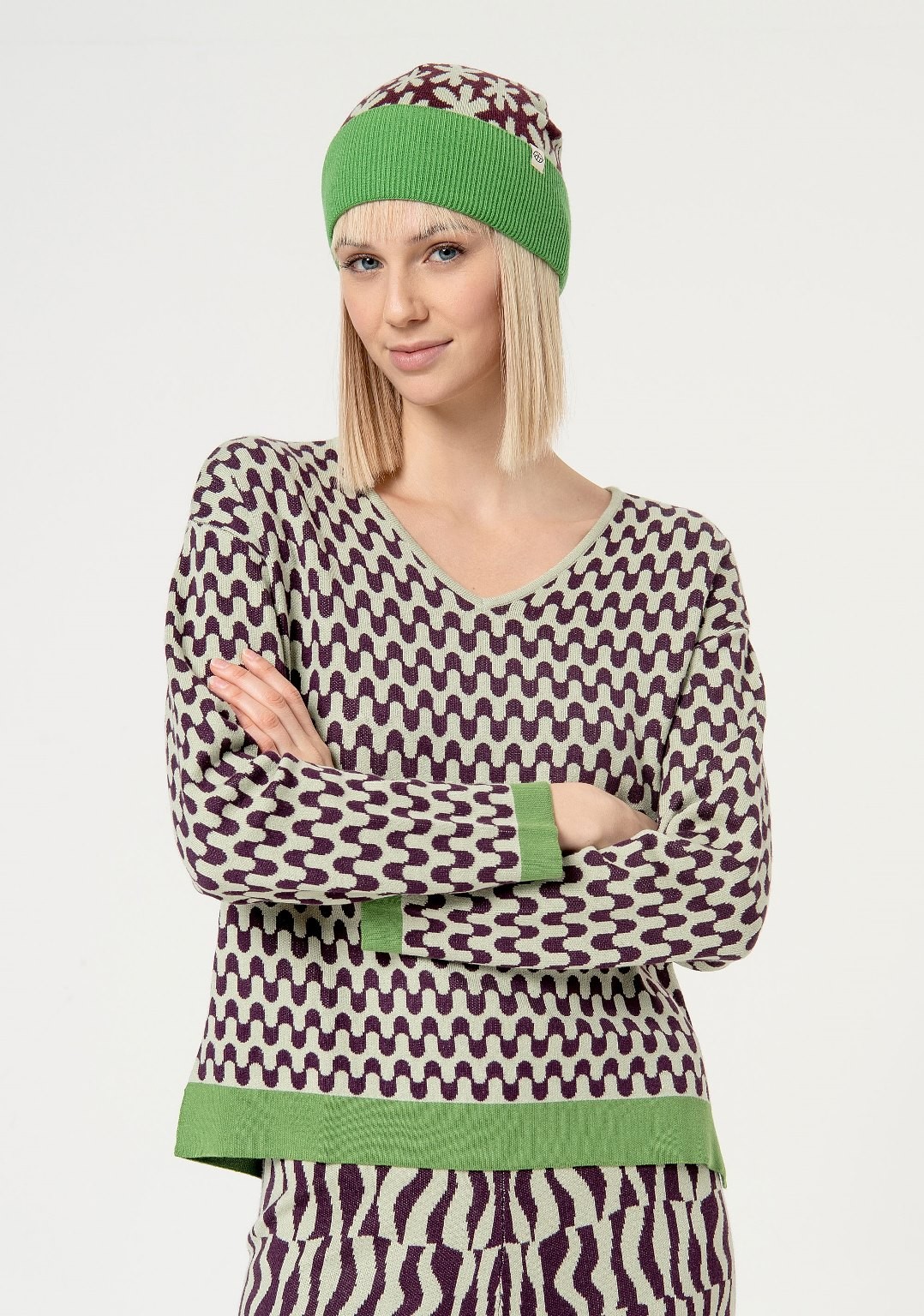 Maglia jacquard geometrica Verde acido