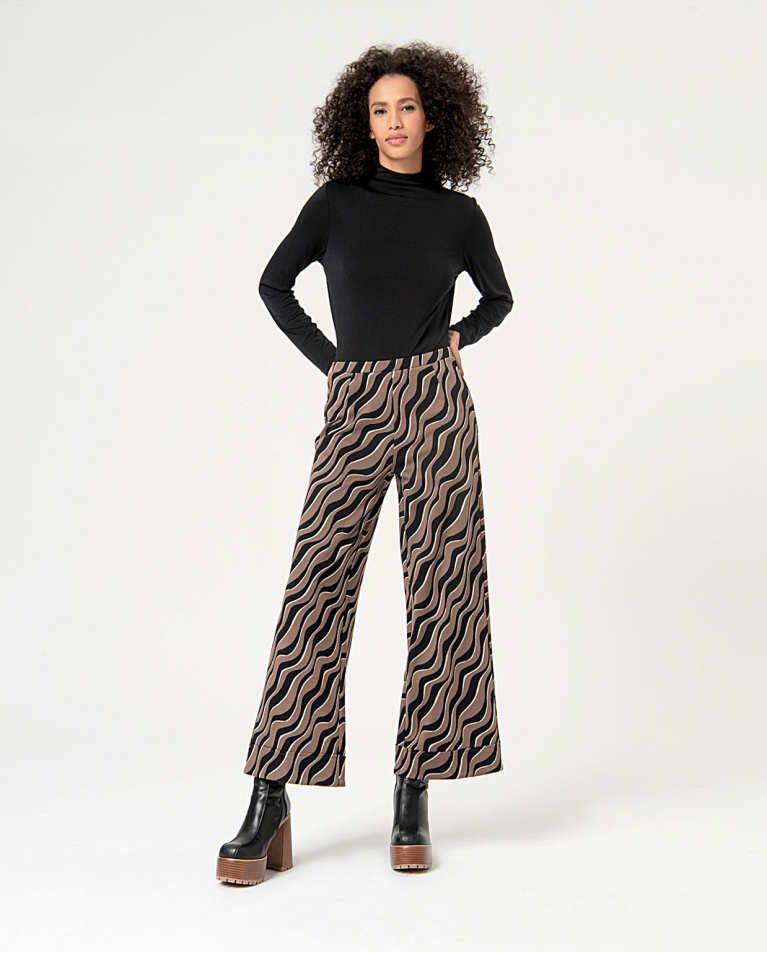 Jacquard jacquard stretch wide leg pants Black