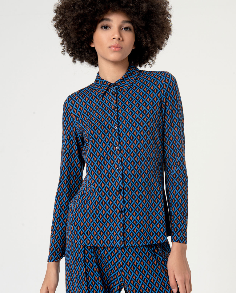 Camicia elastica a manica lunga stampata Azzurro