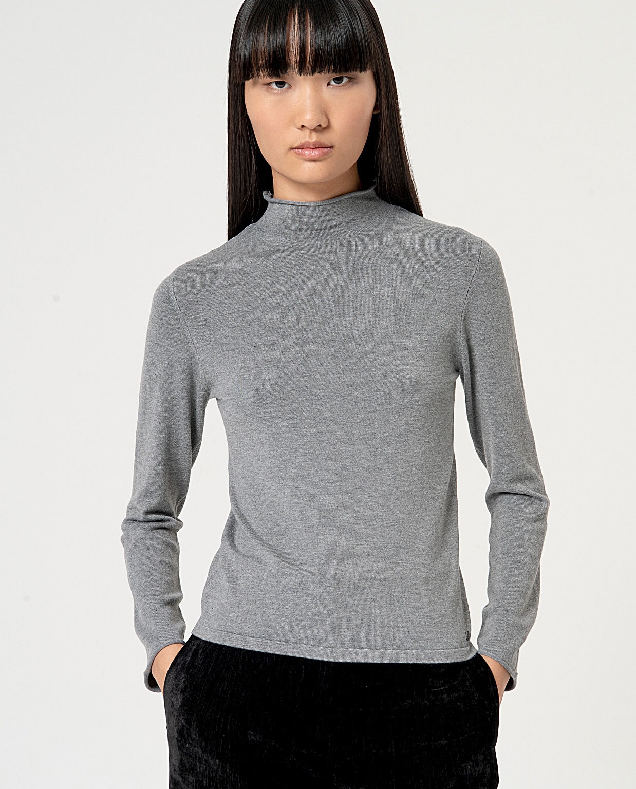 Plain perkins collar knitted sweater Grey