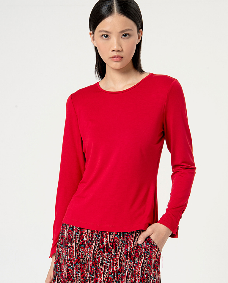 Blouse a manica lunga con collo rotondo tinta unit Rosso