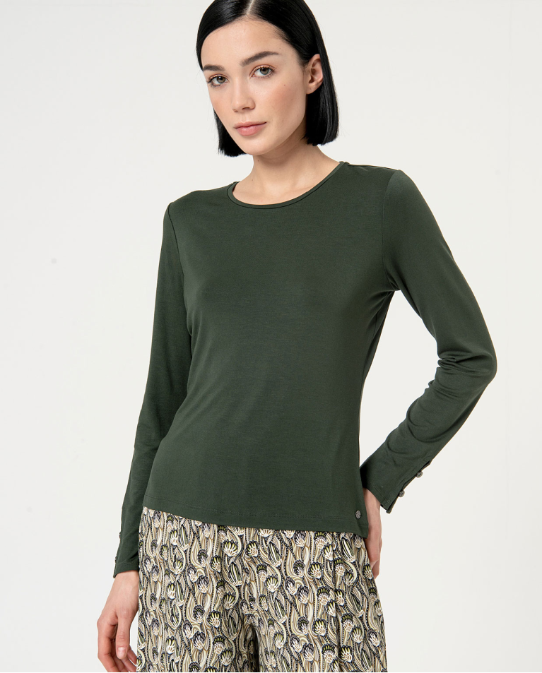 Blouse a manica lunga con collo rotondo tinta unit Verde