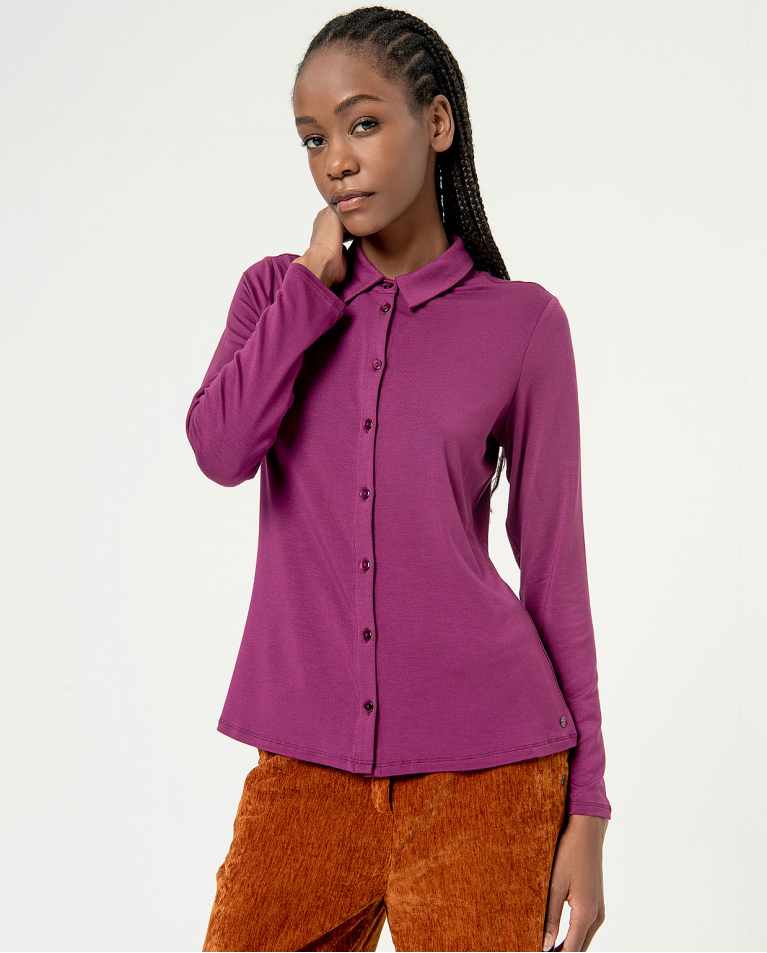 Smooth long sleeve elastic shirt Purple