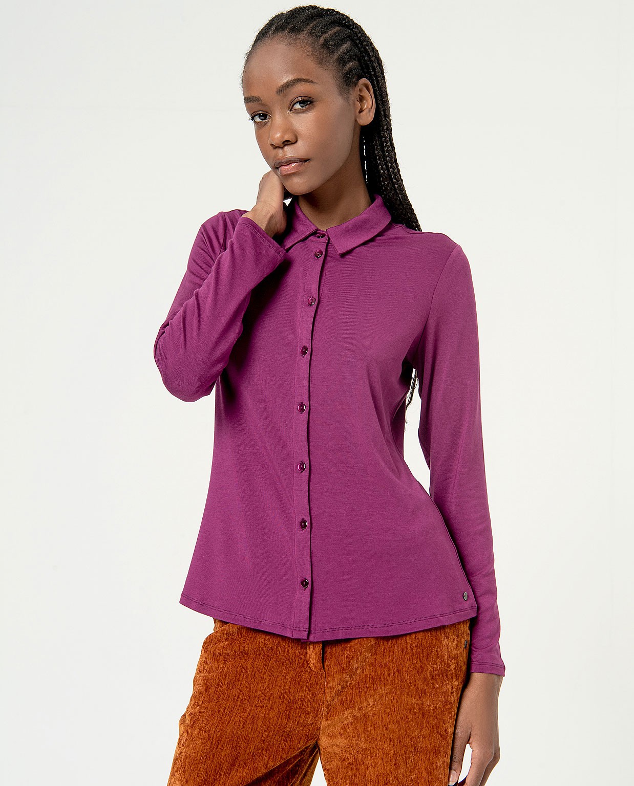 Smooth long sleeve elastic shirt Purple