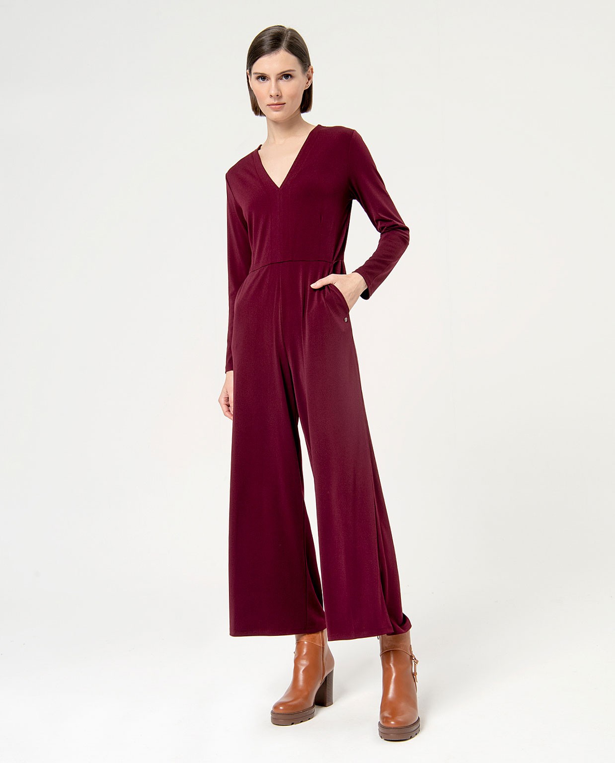 Plain elastic basic jumpsuit Bourdeaux