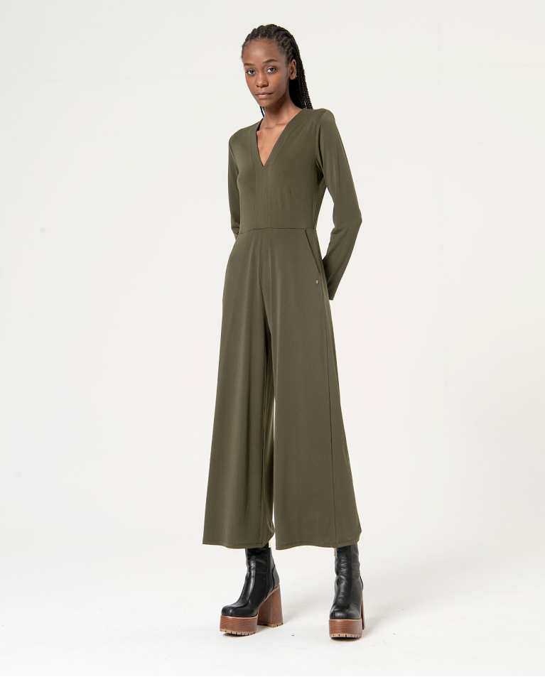 Plain elastic basic jumpsuit Khaki