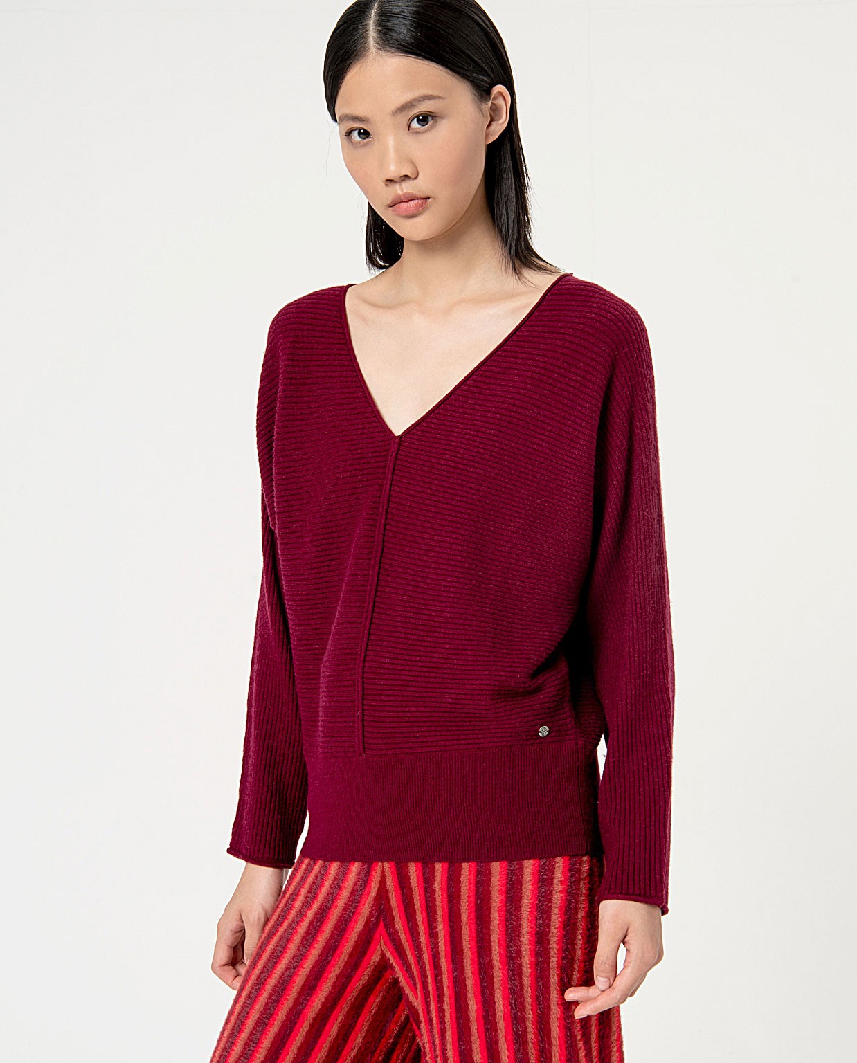 Plain thick ribbed sweater Bourdeaux