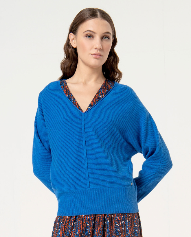 Plain thick ribbed sweater Blue