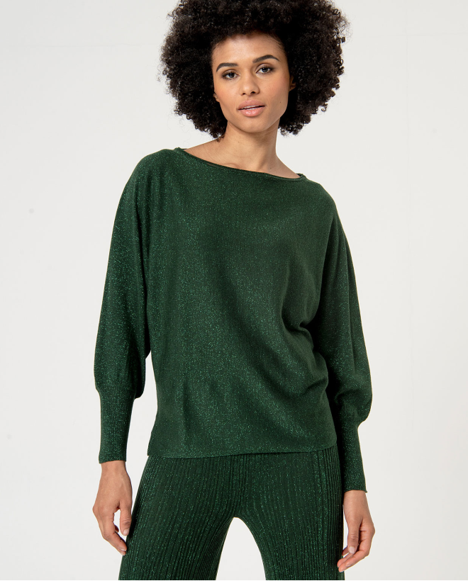 Plain metallic knitted sweater Green