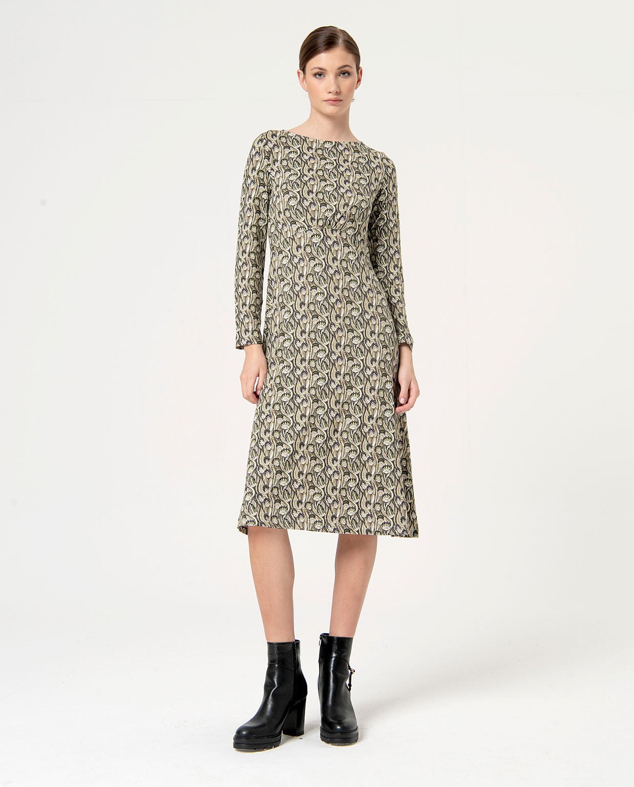 Stretch printed midi dress Green