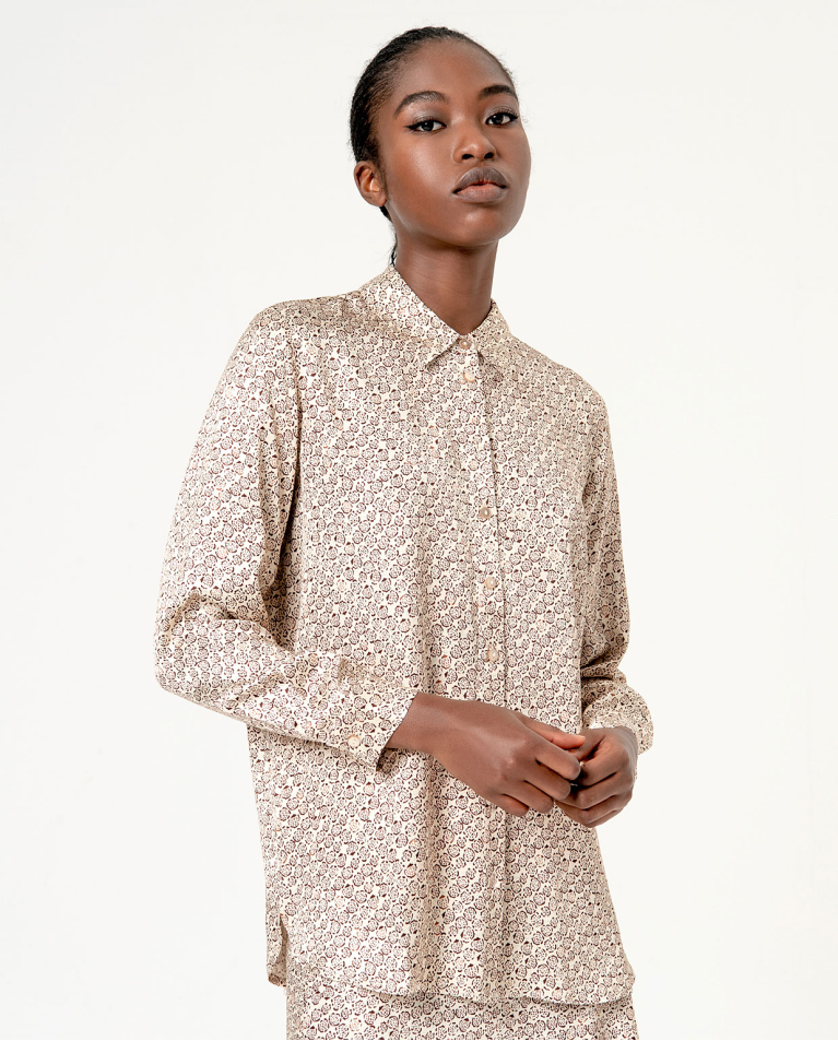 Printed satin shirt Ecru