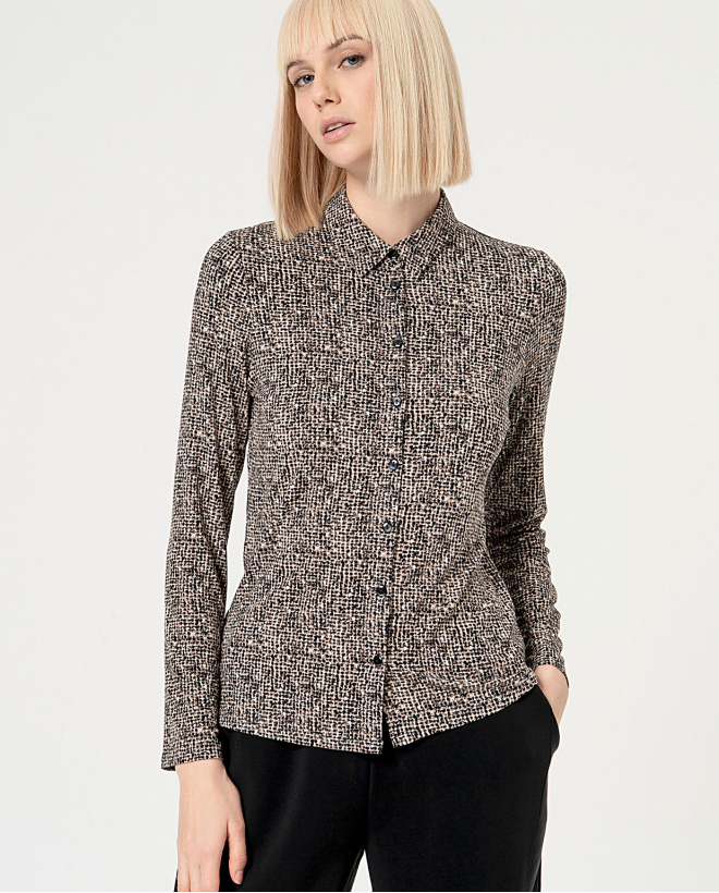 Printed long sleeve elastic shirt Black