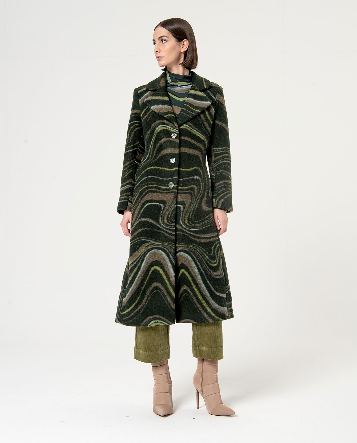 Cappotto oversize stampato a onde Verde