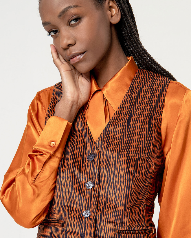 Satin and printed tailored vest Orange