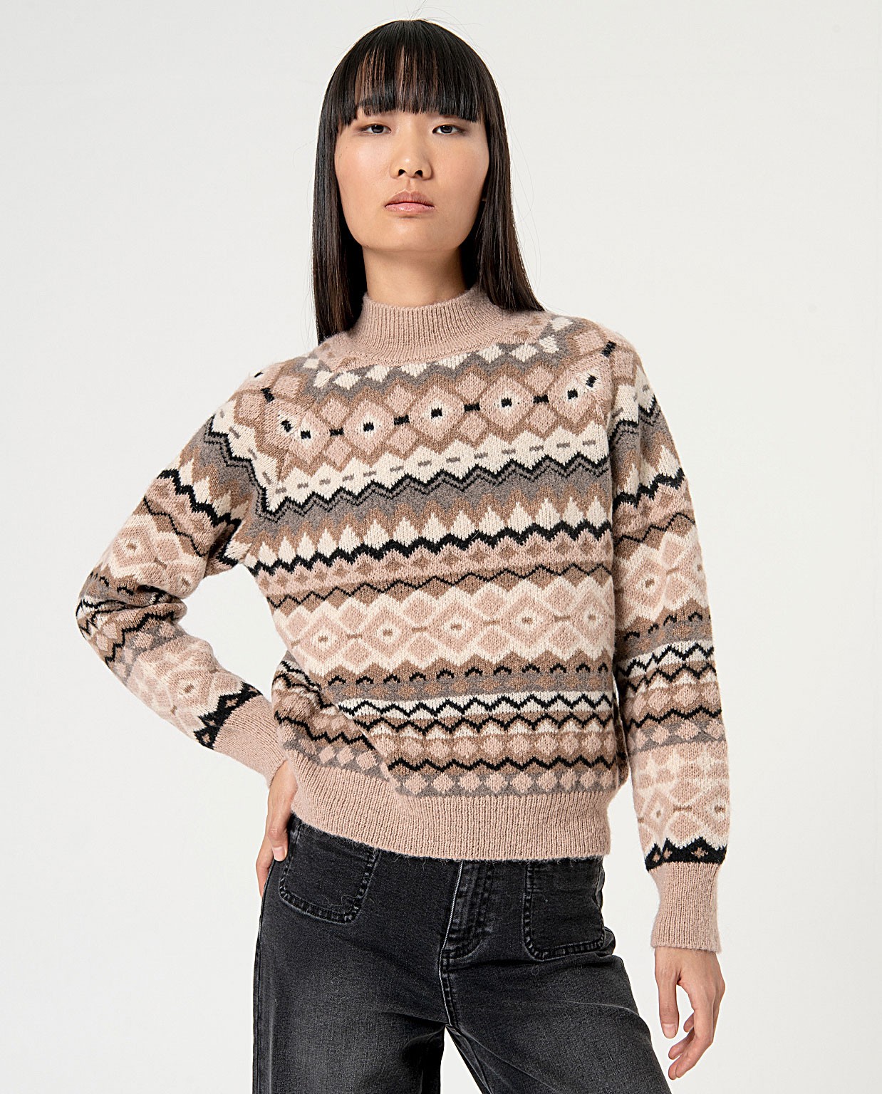 Maglione jacquard con rombi Pietra