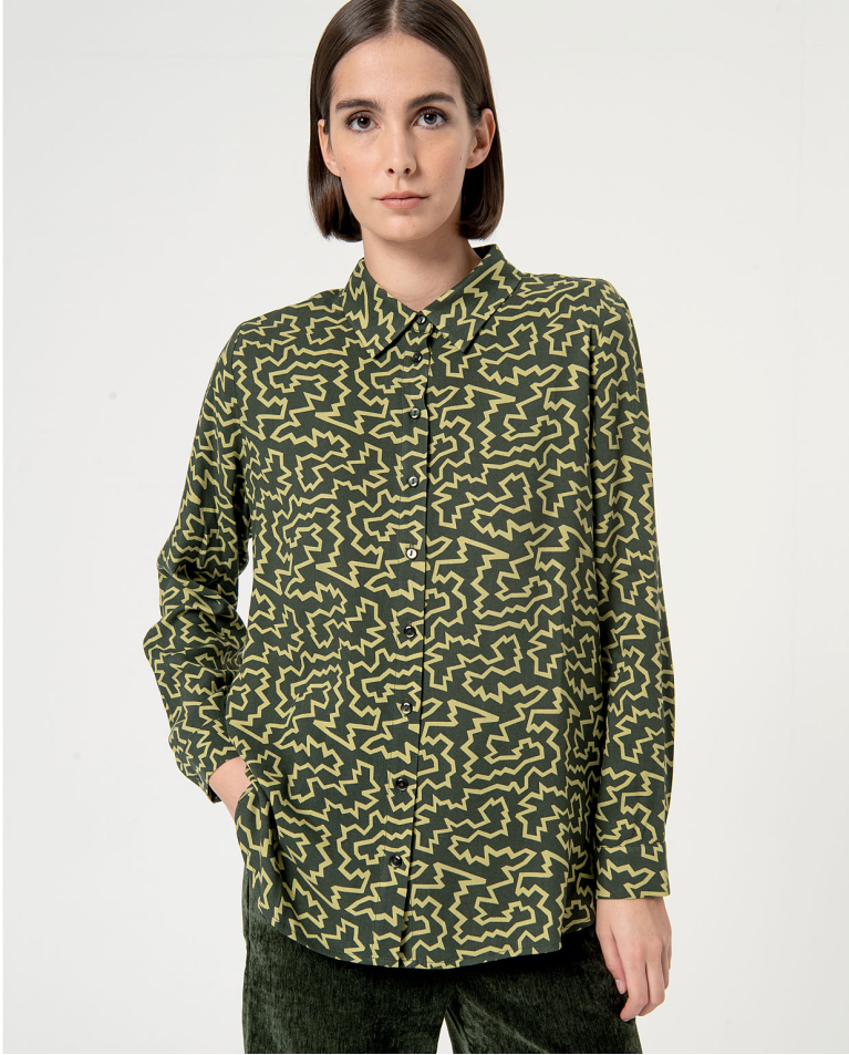 Camicia fluida stampata Verde