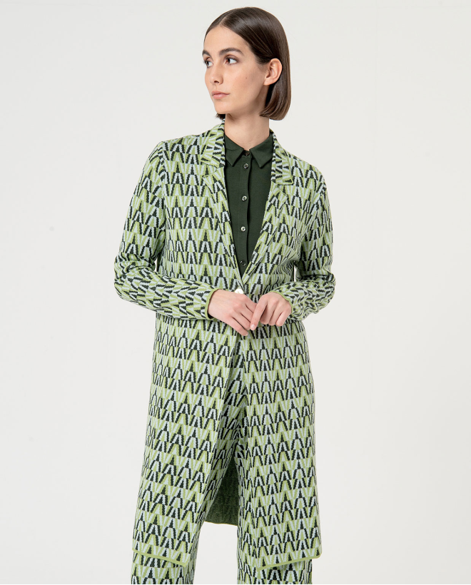 Printed stretch jacquard coat. Multi