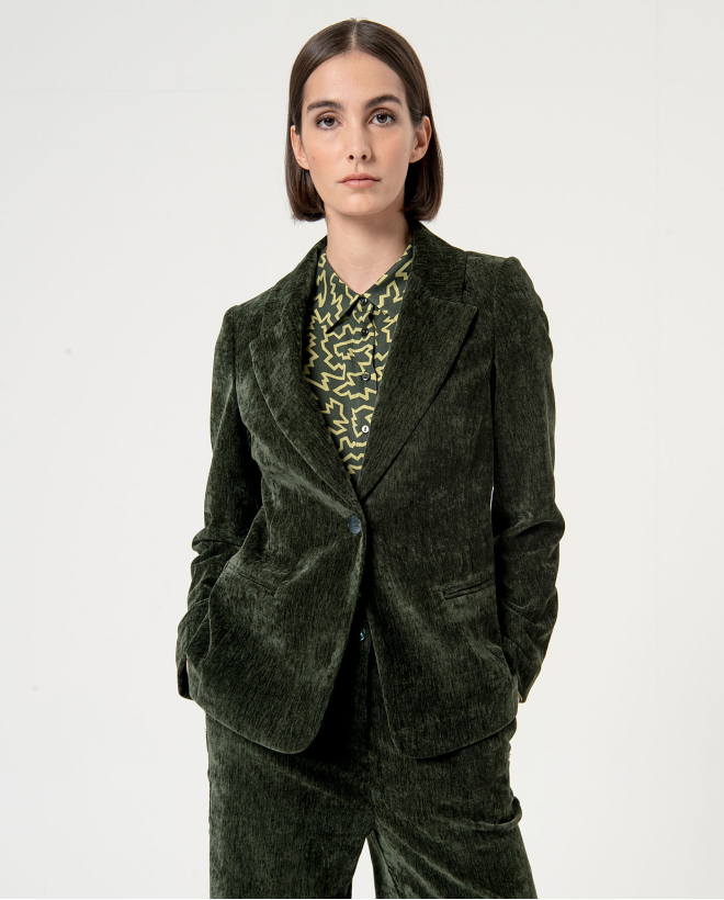 Plain elastic velvet blazer Green