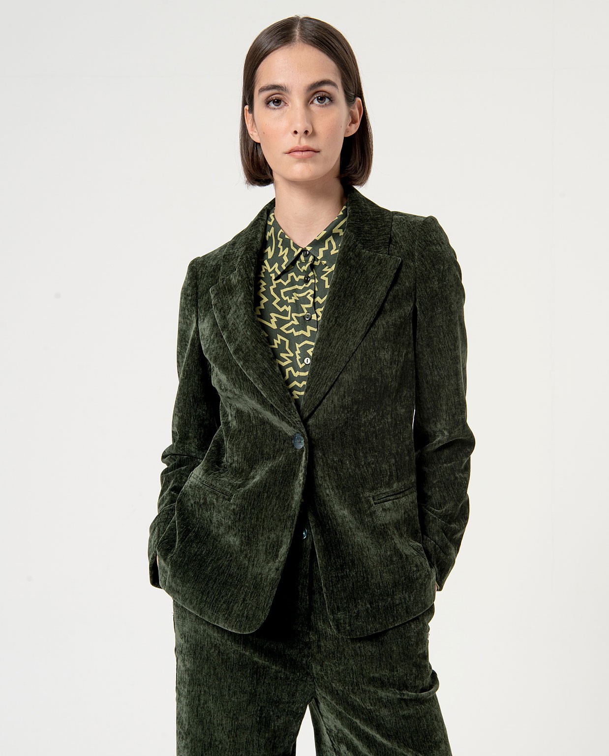 Blazer elasticizzata in velluto tinta unita Verde