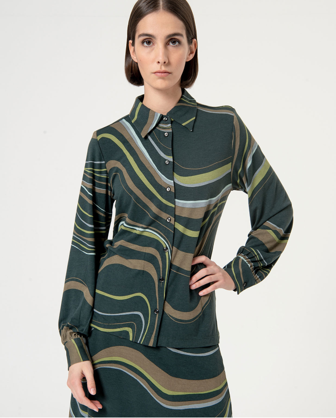 Camicia elastica a manica lunga stampata Verde