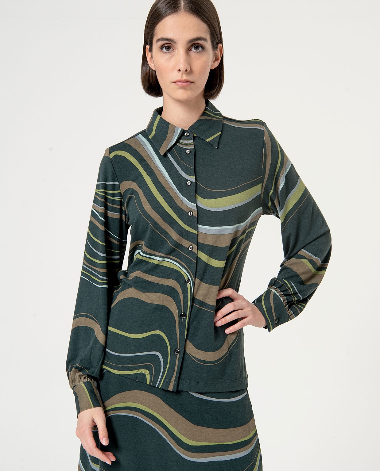 Camicia elastica a manica lunga stampata Verde