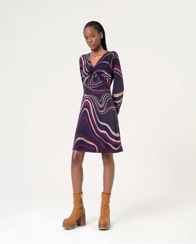 Printed elastic short stretch dress Purple